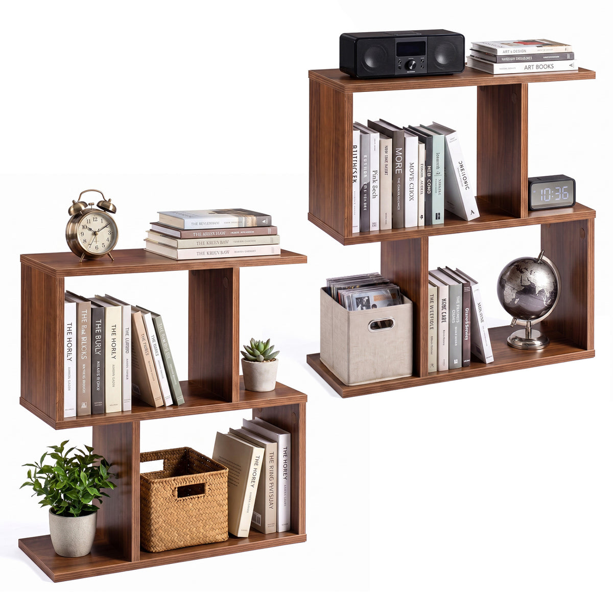 3-Tier Geometric Bookshelf Freestanding Display Shelf Side Table Set of 2