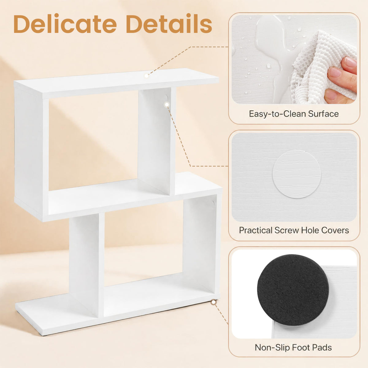 3-Tier Geometric Bookshelf Freestanding Display Shelf Side Table Set of 2