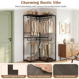 3-Tier Heavy Duty Clothes Rack with 3 Shelves & 2 Hanging Racks-Black & Brown