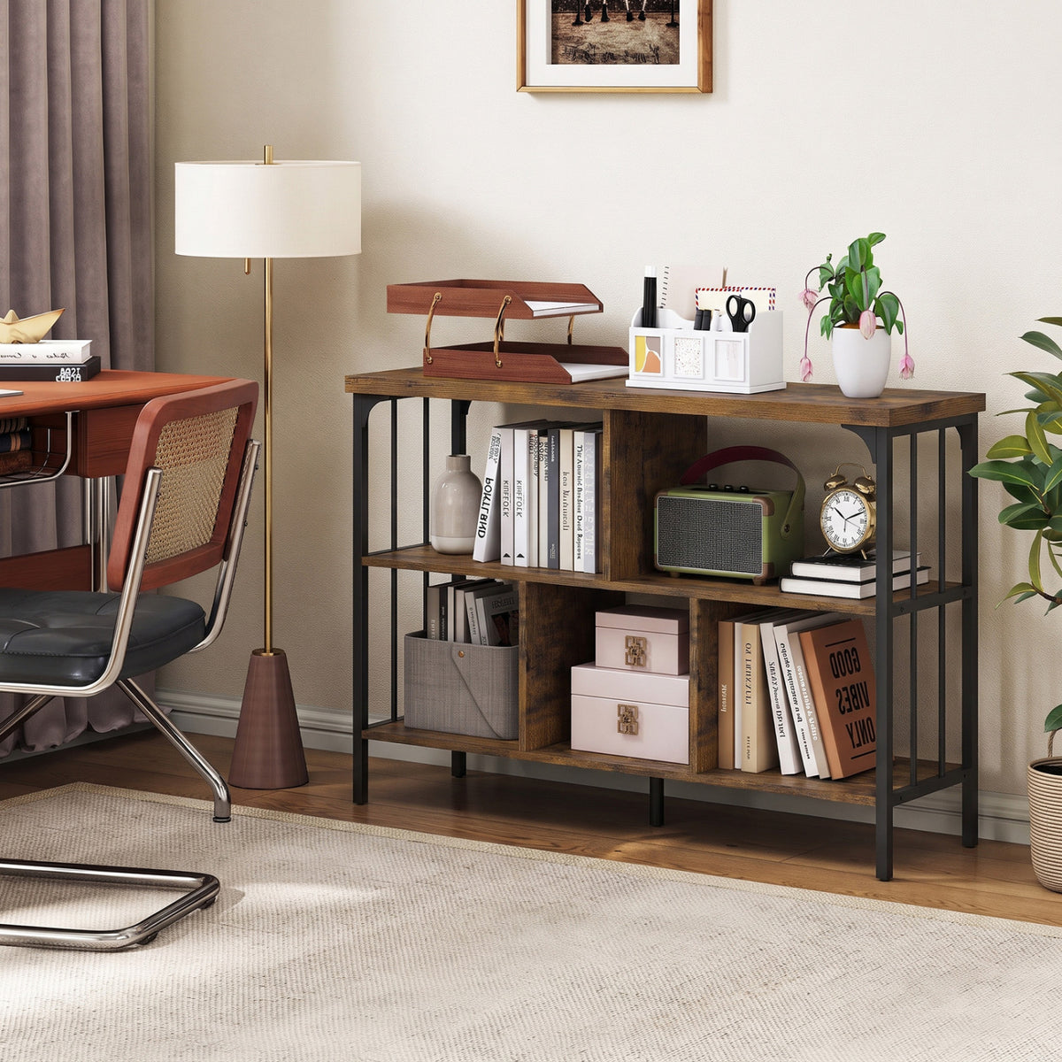 3-Tier Horizontal Cubby Bookshelf with Open Shelves