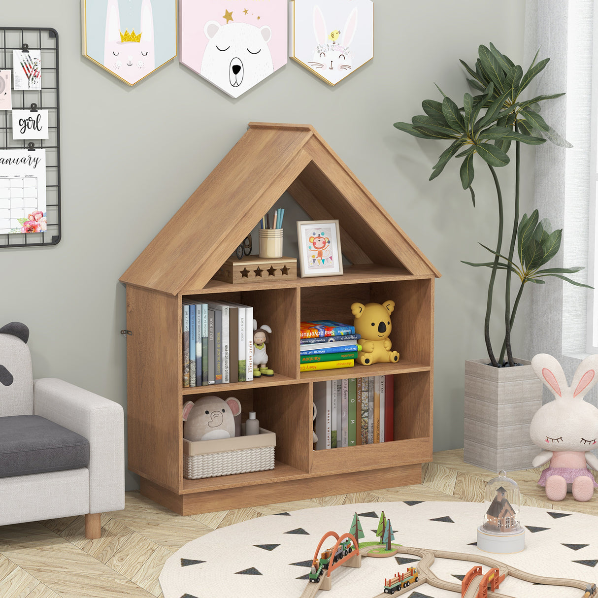 3-Tier House-Shaped Toy Storage Organizer with Open Shelves
