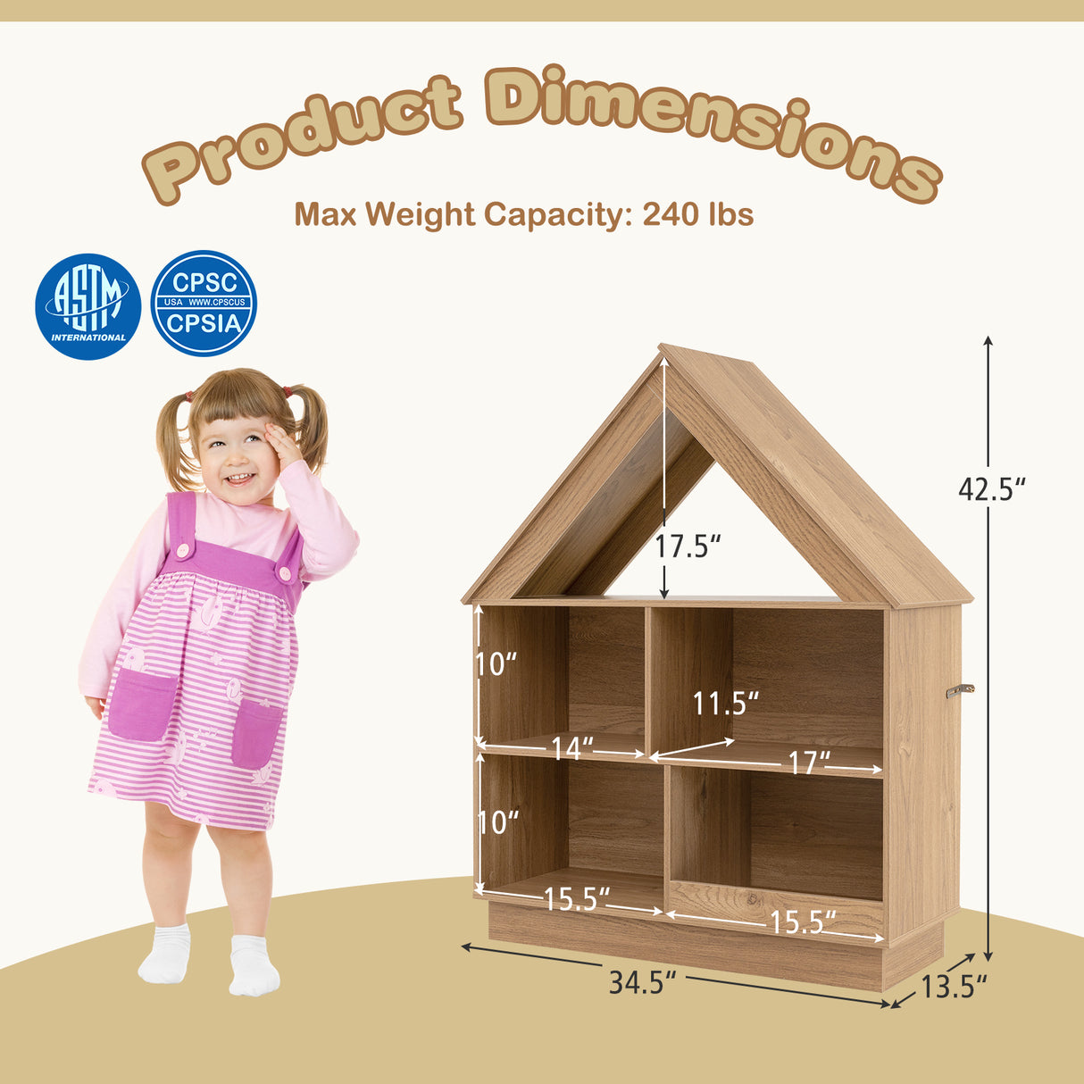3-Tier House-Shaped Toy Storage Organizer with Open Shelves