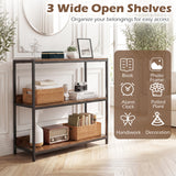 3-Tier Industrial Bookshelf with Wooden Shelves and Metal Frame-Rustic Brown