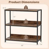 3-Tier Industrial Bookshelf with Wooden Shelves and Metal Frame-Rustic Brown