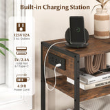 3-Tier Industrial Side Table with 2 AC Outlets and 1 Type-C Ports-Rustic Brown
