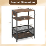 3-Tier Industrial Side Table Set of 2 with 2 AC Outlets and 1 Type-C Ports-Rustic Brown