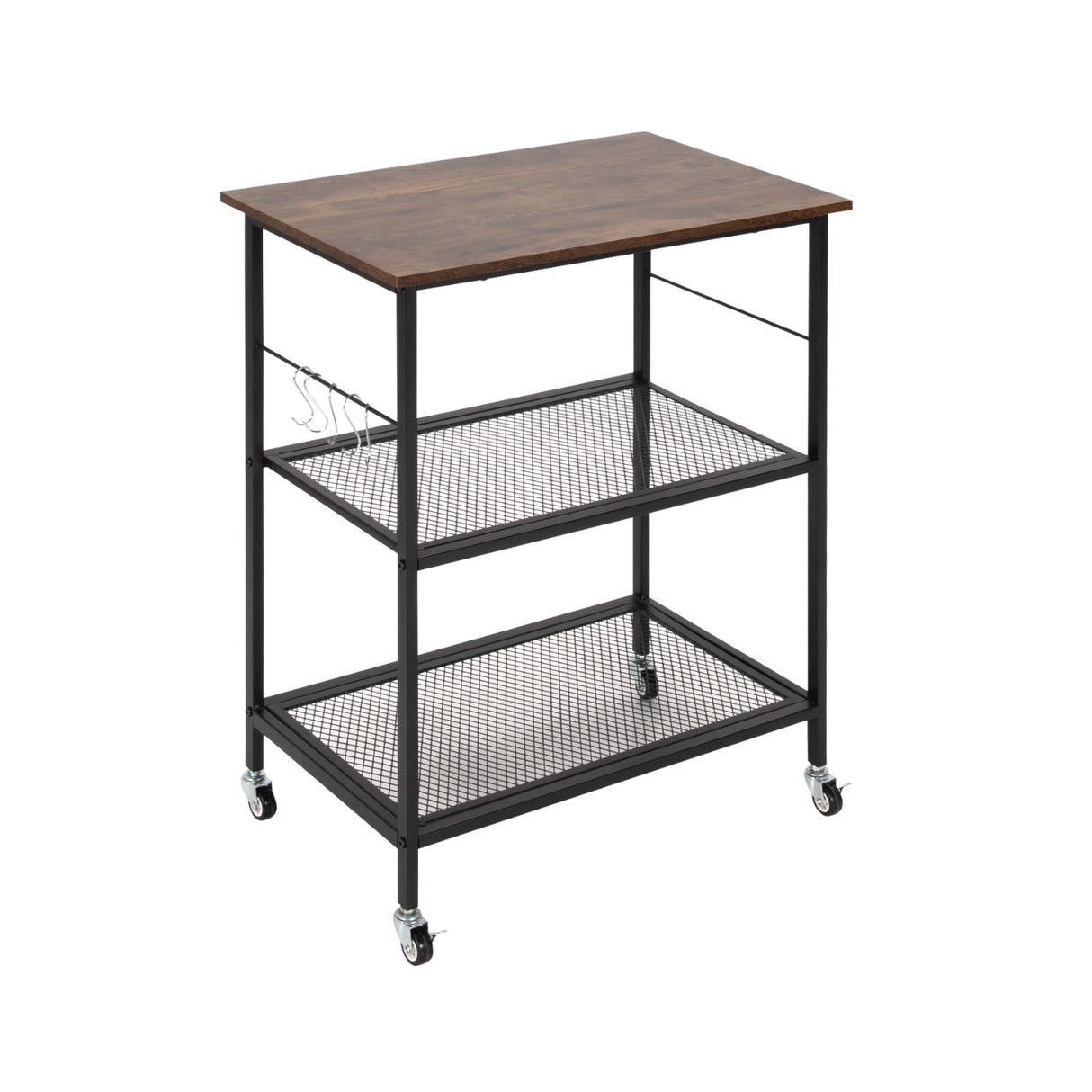 3-Tier Kitchen Utility  Industrial Cart with Storage-Brown