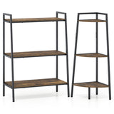 3-Tier Ladder Shelf and Corner Shelf Set with Metal Frame-Rusticbrown