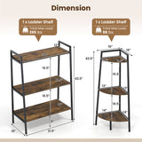 3-Tier Ladder Shelf and Corner Shelf Set with Metal Frame-Rusticbrown