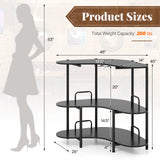 3-Tier Liquor Bar Table with Stemware Racks and Storage Shelves