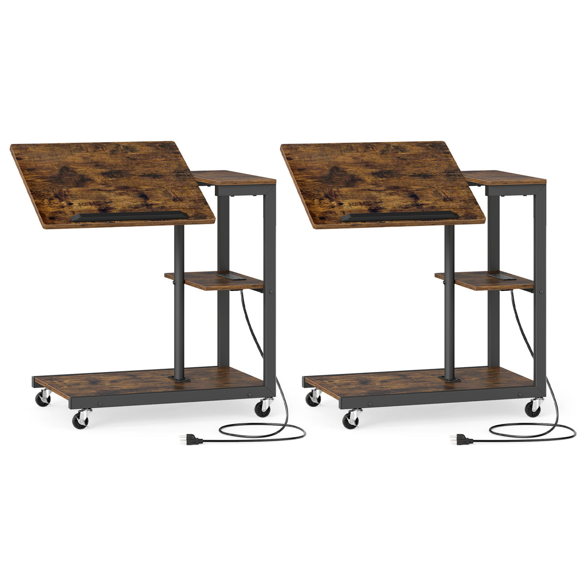 3-Tier Mobile Couch Side Table with Tiltable Tabletop-2/Tabletop-1 Piece