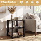 3-Tier Modern Nightstand Square Side Table with Open Storage Shelves