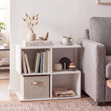 3-Tier Modern S-shaped  End Table  with 4 Storage Cubes-White