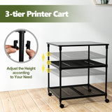 3 Tier Printer Stand Rolling Fax Cart with Adjustable Shelf and Swivel Wheels