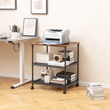 3 Tier Printer Stand Rolling Fax Cart with Adjustable Shelf and Swivel Wheels