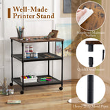 3 Tier Printer Stand Rolling Fax Cart with Adjustable Shelf and Swivel Wheels