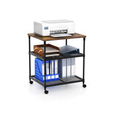 3 Tier Printer Stand Rolling Fax Cart with Adjustable Shelf and Swivel Wheels
