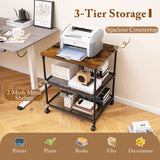 3 Tier Printer Stand Rolling Fax Cart with Adjustable Shelf and Swivel Wheels