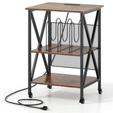 3-Tier Record Player Stand with Charging Station and Adjustable Shelf-Coffee