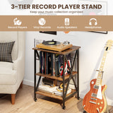 3-Tier Record Player Stand with Charging Station and Adjustable Shelf-Coffee