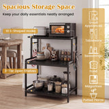 3-Tier Rolling Microwave Cart with Power Outlet and Lockable Wheels and 10 Hooks