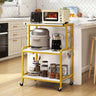 3-Tier Rolling Microwave Cart with Power Outlet and Lockable Wheels and 10 Hooks