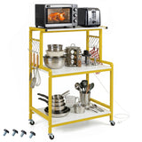 3-Tier Rolling Microwave Cart with Power Outlet and Lockable Wheels and 10 Hooks
