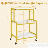 3-Tier Rolling Microwave Cart with Power Outlet and Lockable Wheels and 10 Hooks