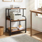 3-Tier Rolling Printer Stand with Adjustable Shelf and Lockable Wheels