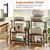3-Tier Rolling Printer Stand with Adjustable Shelf and Lockable Wheels