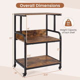 3-Tier Rolling Printer Stand with Adjustable Shelf and Lockable Wheels
