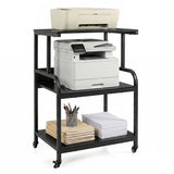 3-Tier Rolling Printer Stand with Adjustable Shelf and Lockable Wheels
