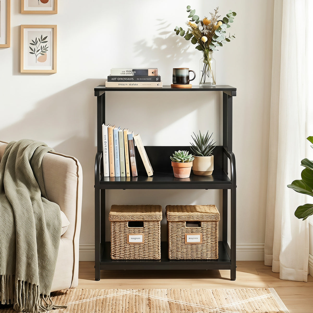 3-Tier Rolling Printer Stand with Adjustable Shelf and Lockable Wheels