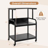 3-Tier Rolling Printer Stand with Adjustable Shelf and Lockable Wheels