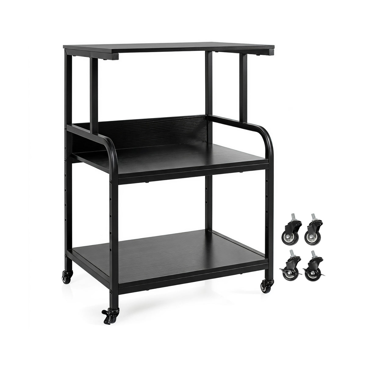 3-Tier Rolling Printer Stand with Adjustable Shelf and Lockable Wheels