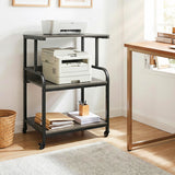 3-Tier Rolling Printer Stand with Adjustable Shelf and Lockable Wheels