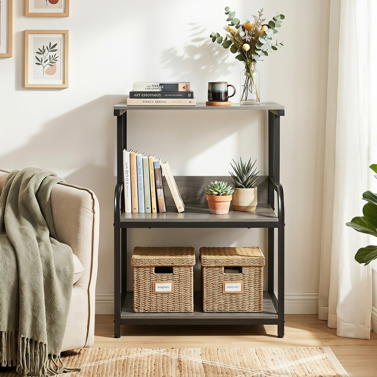 3-Tier Rolling Printer Stand with Adjustable Shelf and Lockable Wheels