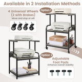 3-Tier Rolling Printer Stand with Adjustable Shelf and Lockable Wheels