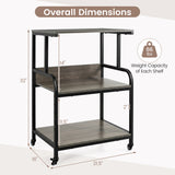 3-Tier Rolling Printer Stand with Adjustable Shelf and Lockable Wheels