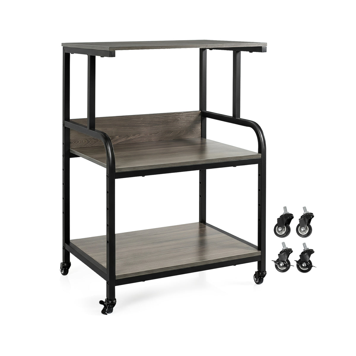 3-Tier Rolling Printer Stand with Adjustable Shelf and Lockable Wheels