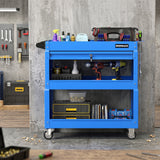 3 Tier Rolling Tool Cart with Lockable Drawer for Garage and Workshop