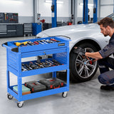 3 Tier Rolling Tool Cart with Lockable Drawer for Garage and Workshop