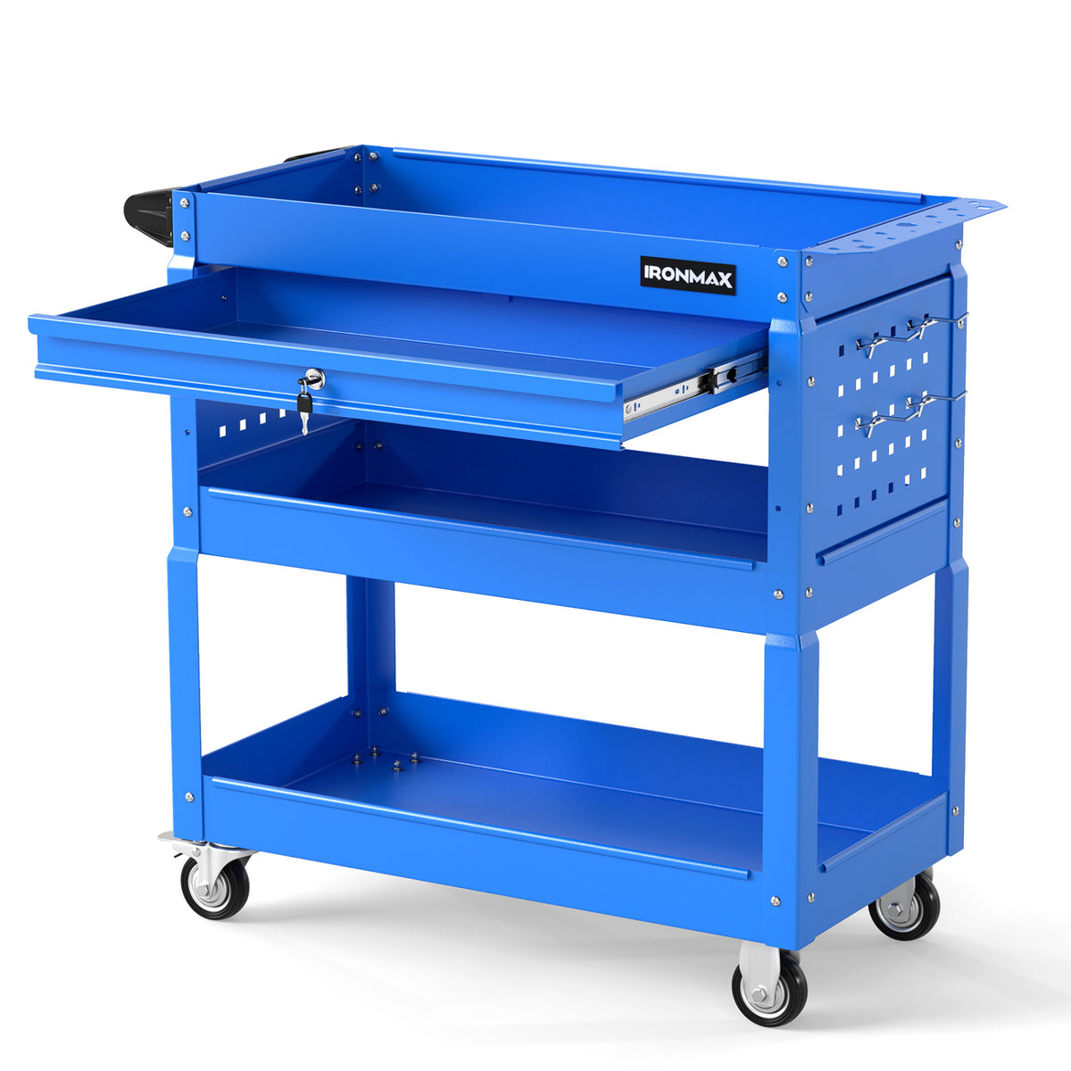 3 Tier Rolling Tool Cart with Lockable Drawer for Garage and Workshop