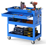 3 Tier Rolling Tool Cart with Lockable Drawer for Garage and Workshop