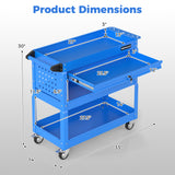 3 Tier Rolling Tool Cart with Lockable Drawer for Garage and Workshop