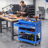 3 Tier Rolling Tool Cart with Lockable Drawer for Garage and Workshop
