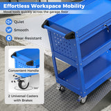 3 Tier Rolling Tool Cart with Lockable Drawer for Garage and Workshop