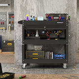 3 Tier Rolling Tool Cart with Lockable Drawer for Garage and Workshop
