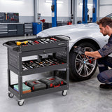 3 Tier Rolling Tool Cart with Lockable Drawer for Garage and Workshop
