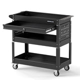 3 Tier Rolling Tool Cart with Lockable Drawer for Garage and Workshop